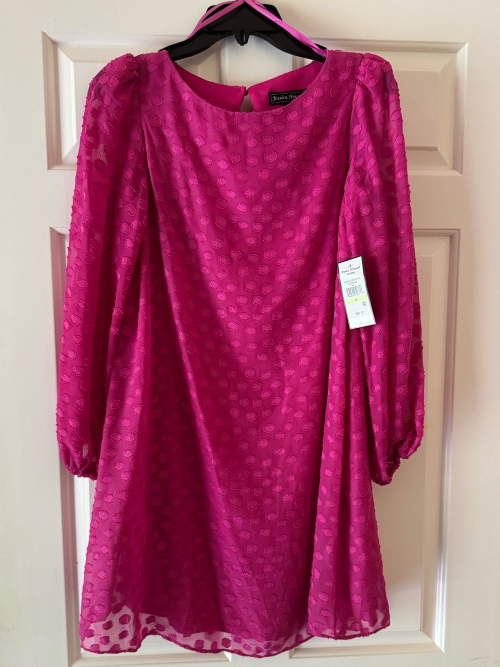 Jessica Howard Hot Pink Textured Long-Sleeve Shift Dress Size Small NWT